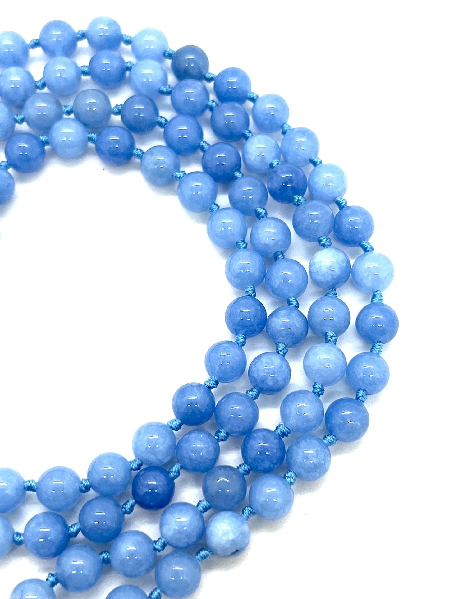 Hand-Knotted Sky Blue Jade Mala (108 Beads, 8mm) - Embrace Calm & Clarity - Aquarius & Gemini Birthstone - Throat Chakra Balance