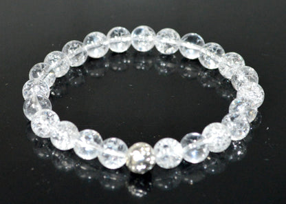 Himalayan Ice Crystal Quartz and Lava Beads Stretch Bracelet – Multi Tone Finish – Aries Birthstone – Universal Sun Sign - Crown Chakra Energy Bracelet