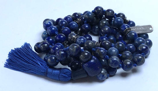 Certified Energized Mala Beads Necklace with COA - Chakra Mala - Japa Mala - 8mm 108 Buddhist Prayer Beads - Meditation Mala - Tassel Necklace – Zodiac/Sun Sign stones (lapis lazuli)