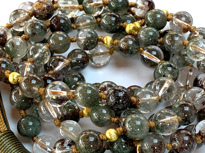 Hand Knotted Lodolite (Garden Quartz) Mala Beads Necklace – 8mm 108 Beads | Heart Chakra & May Birthstone | Ethically Sourced