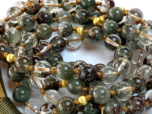Hand Knotted Lodolite (Garden Quartz) Mala Beads Necklace – 8mm 108 Beads | Heart Chakra & May Birthstone | Ethically Sourced