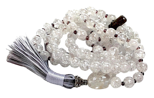 AWAKEN YOUR KUNDALINI Crystal Quartz Mala Beads Necklace, 8mm Beads, Gemini Birthstone, Crown Chakra Healing Jewelry