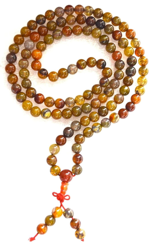 Heart chakra mala Dragon Vein Agate mala beads necklace Reiki Healing Stretch necklace 8mm 108 Buddhist prayer beads Tibetan beads w/free velvet mala Pouch/love Abundance Child birth