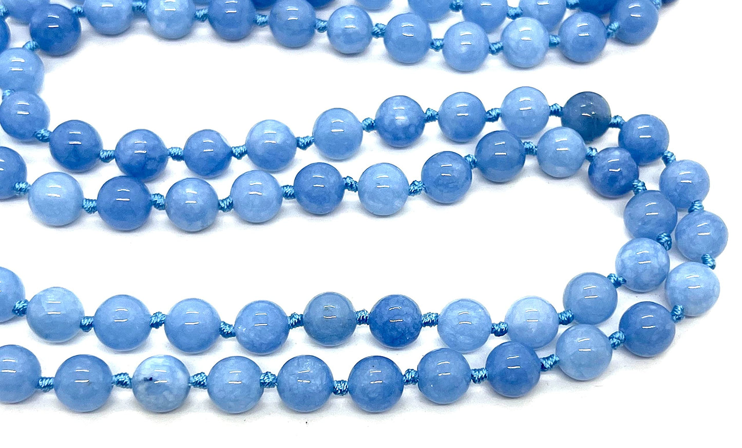 Hand-Knotted Sky Blue Jade Mala (108 Beads, 8mm) - Embrace Calm & Clarity - Aquarius & Gemini Birthstone - Throat Chakra Balance
