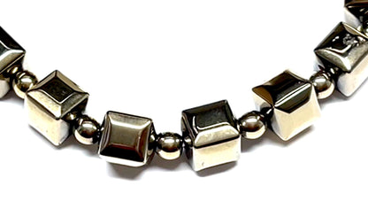 Handmade Pyrite Stretch Bracelet – 8mm Cube and Round Beads – Leo Birthstone – Solar Plexus Chakra – Approx. 7 Inch Wrist Size