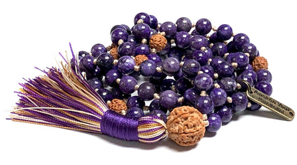 LUCEM Charoite Mala Necklace | Spiritual Growth & Inner Clarity | Crown & Third Eye Chakra | Sagittarius Birthstone