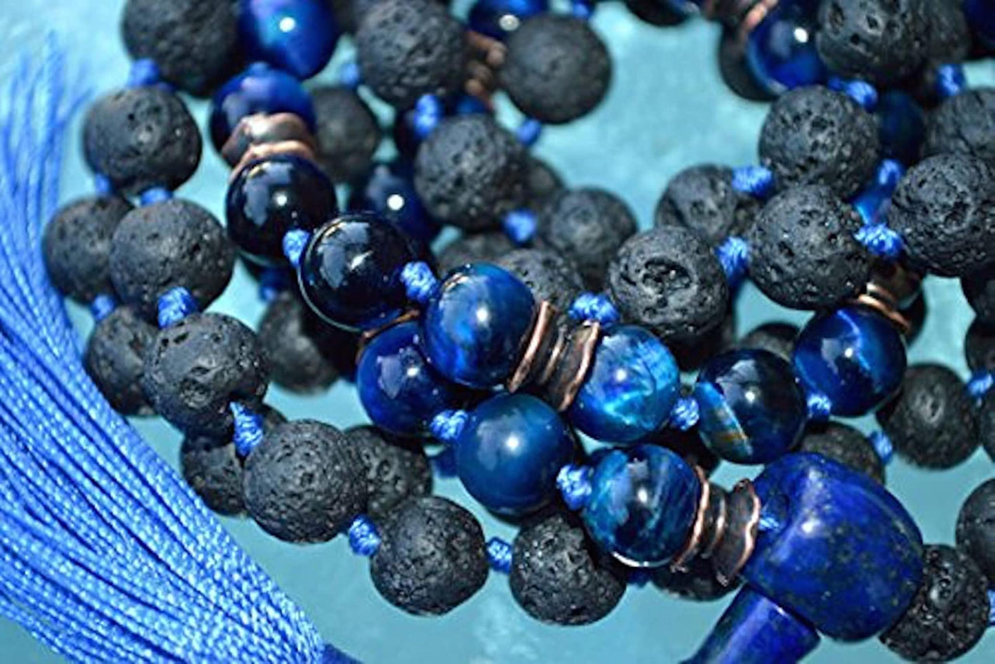 VULCAN Blue Tiger’s Eye & Lava Mala Necklace | 108 Beads for Grounding & Focus