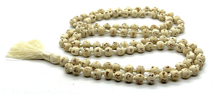 AWAKEN YOUR KUNDALINI Tulsi Mala Necklace, Tulasi 108 Prayer Beads, Mantra Chanting Krishna Mala, 7 Chakra Mala - White String