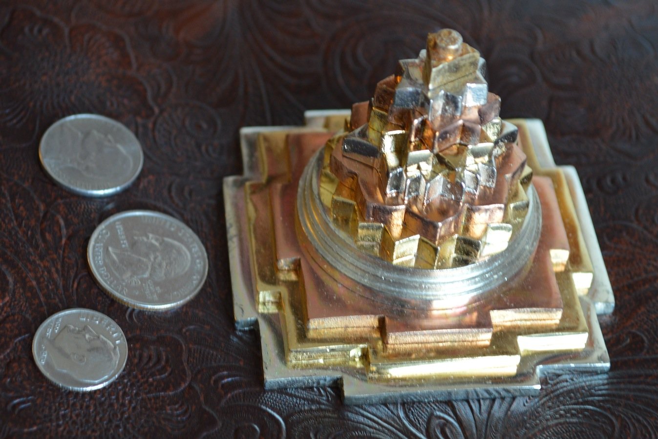 AWAKEN YOUR KUNDALINI Sri Meru Yantra, Shree Chakra, Maha Meru in Astadhatu Size 3" Inch - Spiritual Powers, Vaastu Dosh, Prosperity - 3D