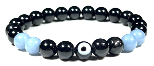 AWAKEN YOUR KUNDALINI Empath Protection Bracelet | Stones for Spiritual Awareness | Evil Eye, Tourmaline, Apache Tear, and Angelic Beads Stretch Bracelet | Root Chakra Jewelry