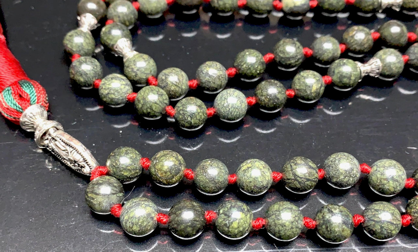 Hand Knotted Sacred Serpent Mala – Serpentine Beads | 8mm 108 Beads | Heart Chakra | May Birthstone Energy | Ethically Sourced