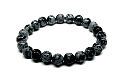 Snowflake Obsidian Stretch Bracelet - Sagittarius Birthstone Jewelry For November & December - Root Chakra Balancing & Alignment