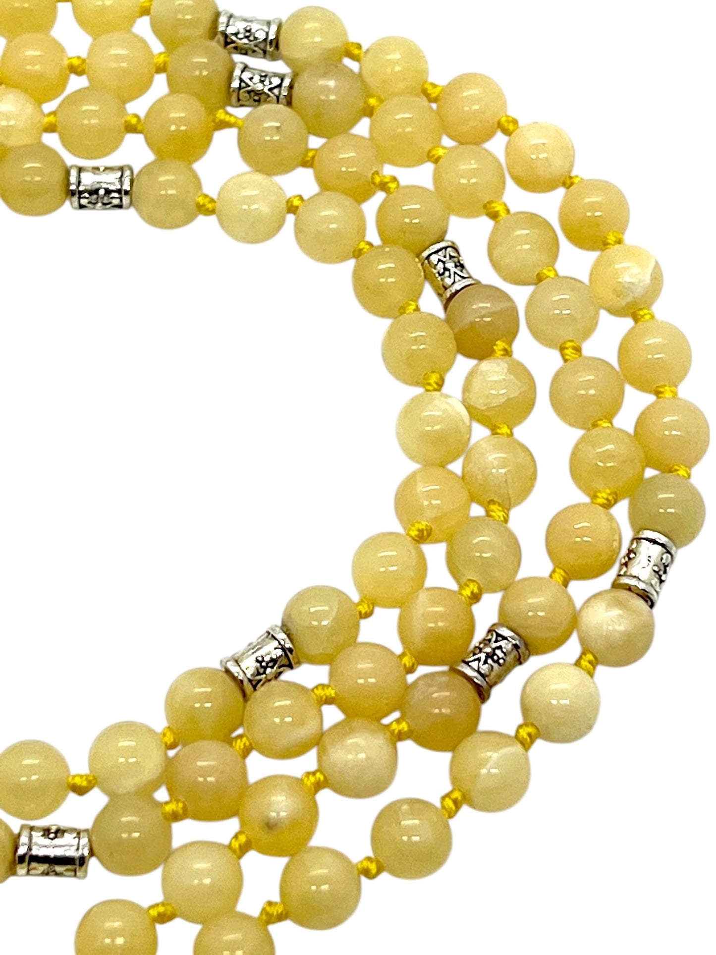 AWAKEN YOUR KUNDALINI Calcite Mala Beads Necklace, Taurus & Gemini Birthstone, Throat Chakra Harmony - Hand Knotted