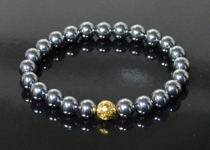 Terahertz and Lava Beads Stretch Bracelet – Capricorn & Aquarius Birthstone Bracelet, Root Chakra - Vitality, Libido, Protection