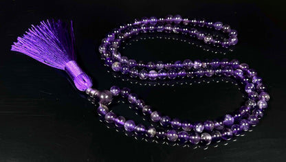 Handmade Amethyst Mala Beads Necklace - 6mm 108 Beads - Pisces Birthstone - Crown Chakra