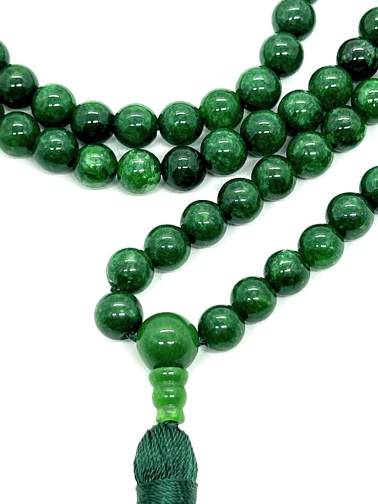Handmade Green Jade Mala Necklace (8mm, 108 Beads) - Cultivate Harmony & Abundance - Libra Birthstone & Heart Chakra Balance