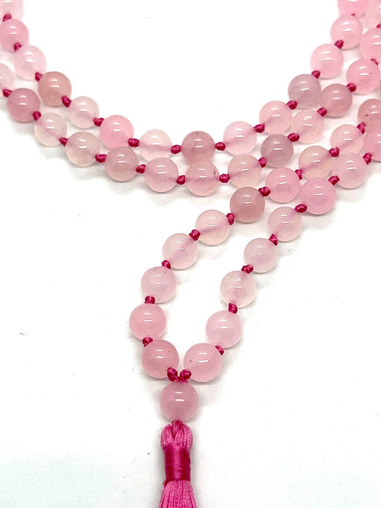 Hand-Knotted Pink Jade Mala Necklace (8mm Beads) - Embrace Love & Harmony: Heart Chakra Balancing - Cancer & Libra Birthstone