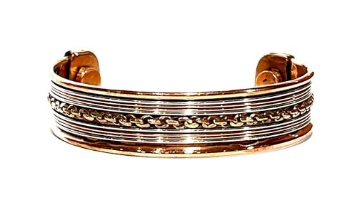 Embrace Bold Style: Handmade Adjustable Copper Cuff Bracelet (Wide & Narrow Chain Braids) - Unisex Elegant Piece