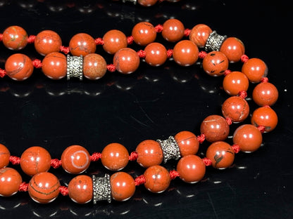 Certified Energized Mala Beads Necklace with COA - Chakra Mala - Japa Mala - 8mm 108 Buddhist Prayer Beads - Meditation Mala - Tassel Necklace – Zodiac/Sun Sign stones (Red Jasper)