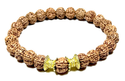 AWAKEN YOUR KUNDALINI Rudraksha Stretch Bracelet - AAA Grade 8mm Chikna Pathri Rudraksh Beads - Cultivate Strength & Stability - Universal Birthstone & Root Chakra Balance