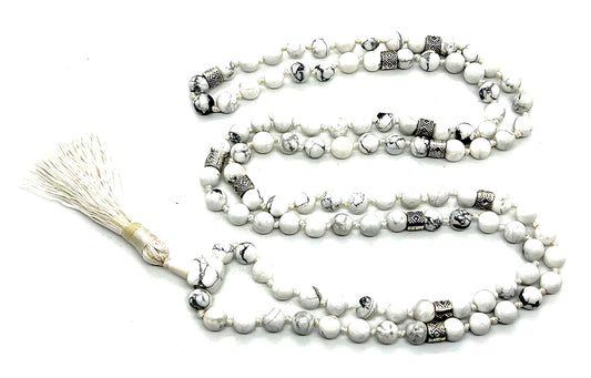 Certified Hand-Knotted Howlite Mala Beads Necklace | Gemini Birthstone | Crown Chakra