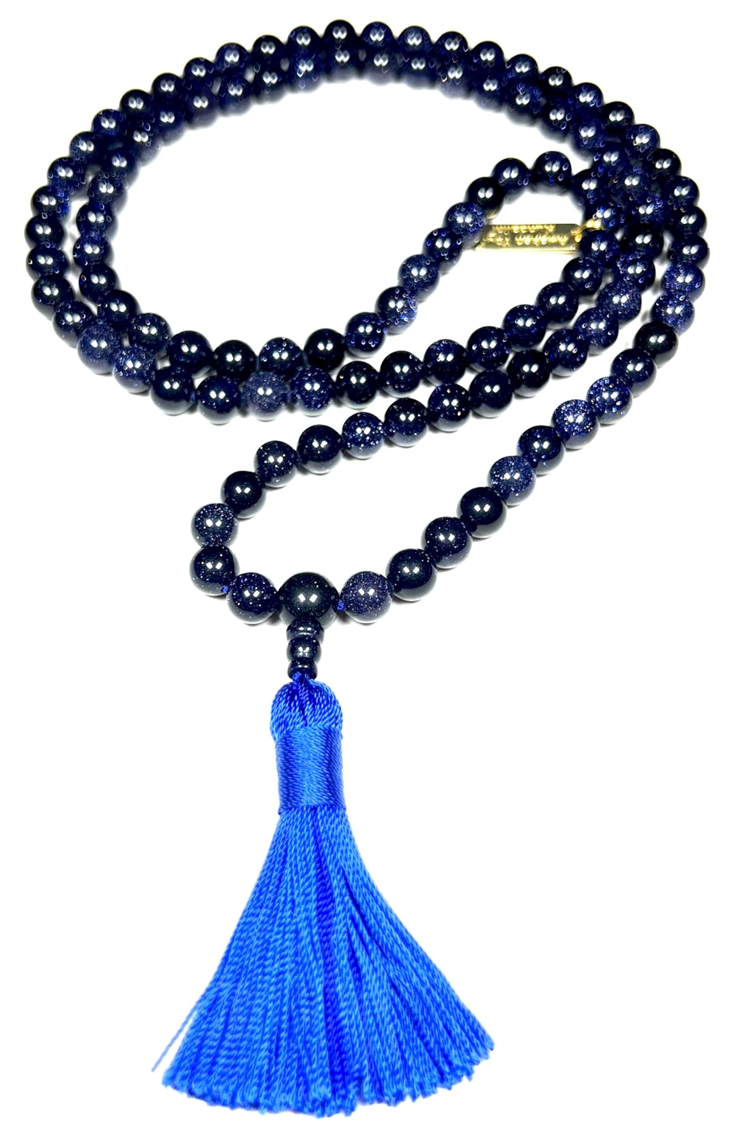 Blue Goldstone Mala Necklace | 108 Beads for Throat Chakra | TARA Collection