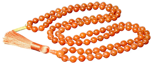 Hand-Knotted Orange Jade Beads Mala Necklace, 8mm 108 Beads – Virgo & Libra Birthstone, Sacral Chakra Necklace