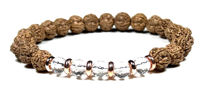 5 Mukhi Chikna Rudraksha Bracelet with Crystal Quartz | Stretch Beads for Balance & Clarity
