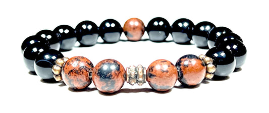 Mahogany and Black Obsidian Stretch Bracelet - 10mm Beads - October November December Birthstones for Scorpio Sagittarius - Root Chakra Grounding Beads