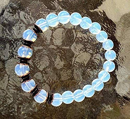 AWAKEN YOUR KUNDALINI Opal Opalite Stretch Bracelet, Birthstone for October, Libra & Scorpio Sun Sign, Crown Chakra