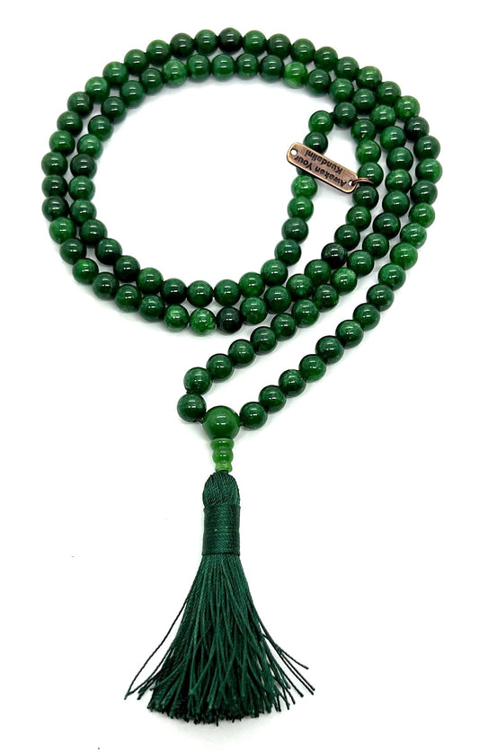 Handmade Green Jade Mala Beads Necklace – 6mm & 8mm | 108 Beads | Heart Chakra & May Birthstone | Ethical & Natural