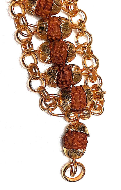 AWAKEN YOUR KUNDALINI 6mm Rudraksha Bracelet in Golden Finish Alloy Chain, Crown Chakra, Universal Zodiac Sun Sign, Wrist Size 7.5 Inches