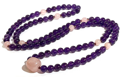 Amethyst & Rose Quartz Kriya Mala Necklace | 108 Beads | SOMA Collection