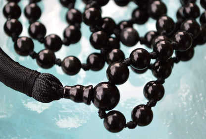 VESTA Black Tourmaline Mala Necklace | 108 Hand-Knotted 8mm Beads for Grounding & Energy Protection | Root Chakra Healing | Capricorn Birthstone | Handmade in USA