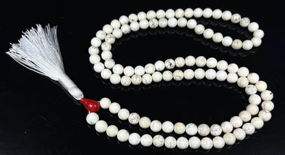 Natural White Howlite Mala Beads Necklace – 6mm & 8mm, 108 Beads – Gemini Birthstone, Crown Chakra Mala