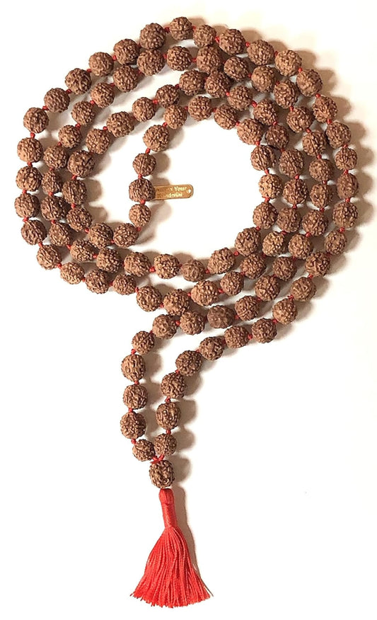 Hand Knotted 5 Mukhi Rudraksha Mala Necklace (12mm Beads) - Leo Sun Sign - Heart Chakra Balancing