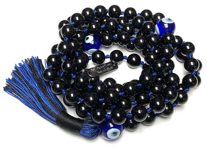 VESTA Black Tourmaline & Evil Eye Mala Necklace | 108 Handcrafted Beads for Protection, Grounding & Intuition | Root & Third Eye Chakra | Capricorn & Aquarius Birthstone | Handmade in USA