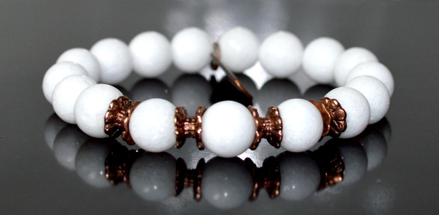 White Jade Stretch Beaded Bracelet - 10mm Beads – Heart Chakra, Libra Birthstone