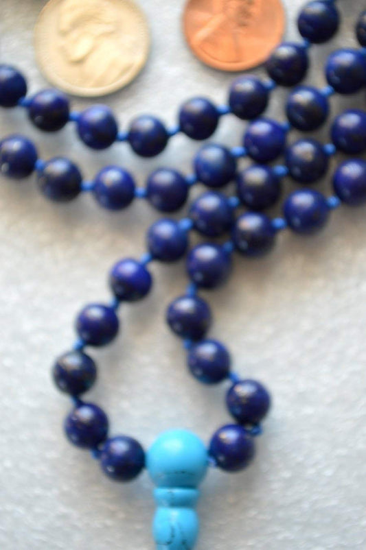Hand Knotted Lapis Lazuli Mala Necklace - 6mm Bead Size - Birthstone Sagittarius Sun Sign - Astrological Sign Pisces - Third Eye Chakra