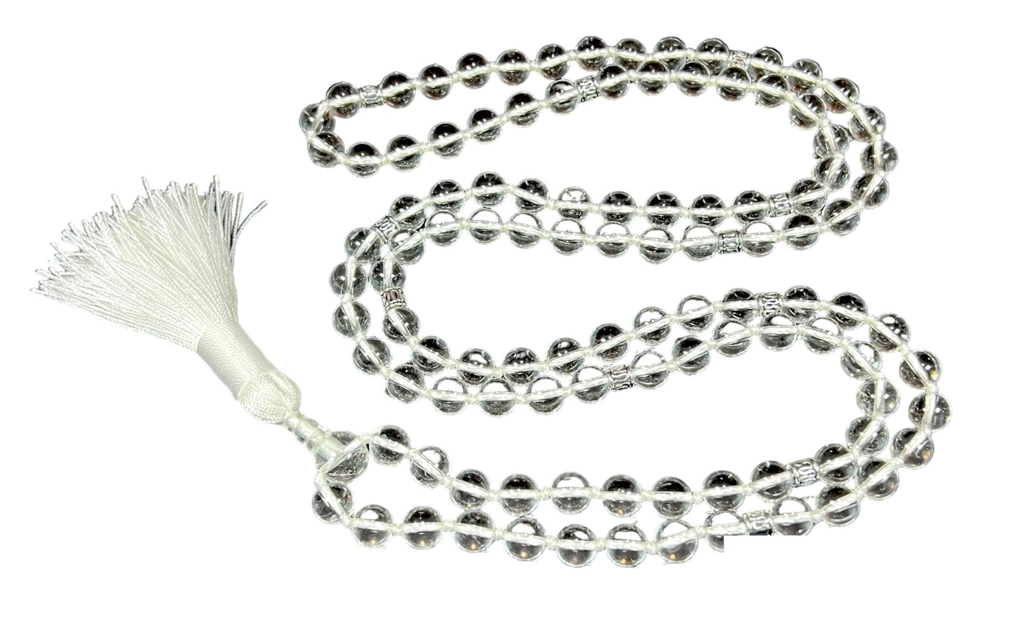 Illuminate Your Path: Hand-Knotted 8mm Clear Crystal Quartz Mala Beads Necklace - Leo Birthstone Sun Sign - Crown Chakra
