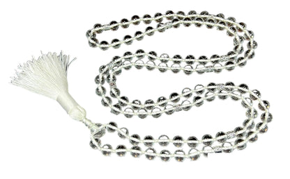 Illuminate Your Path: Hand-Knotted 8mm Clear Crystal Quartz Mala Beads Necklace - Leo Birthstone Sun Sign - Crown Chakra