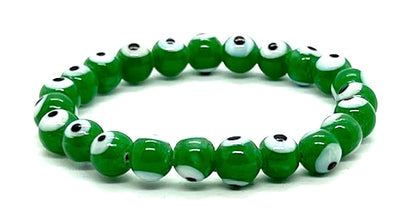 Embrace Abundance & Growth: Handmade Green Evil Eye Charm Bracelet (8mm Beads) - Taurus & Virgo Birthstone - Heart Chakra Harmony