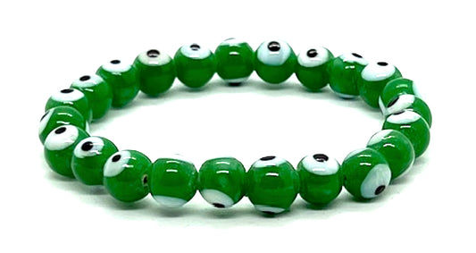 Embrace Abundance & Growth: Handmade Green Evil Eye Charm Bracelet (8mm Beads) - Taurus & Virgo Birthstone - Heart Chakra Harmony