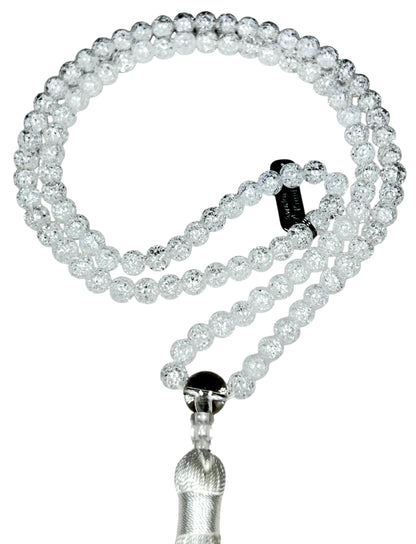 Handmade Crackle Crystal Quartz Mala Necklace – 6mm & 8mm | 108 Beads | Crown Chakra & April Birthstone | Ethically Sourced