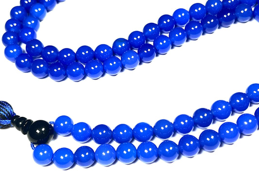 Handmade Agate Mala Beads Necklace with Black Onyx Guru Bead – 108 Beads – 8mm – Multicolor Options – Chakra Balancing & Zodiac Birthstone – Meditation Jewelry
