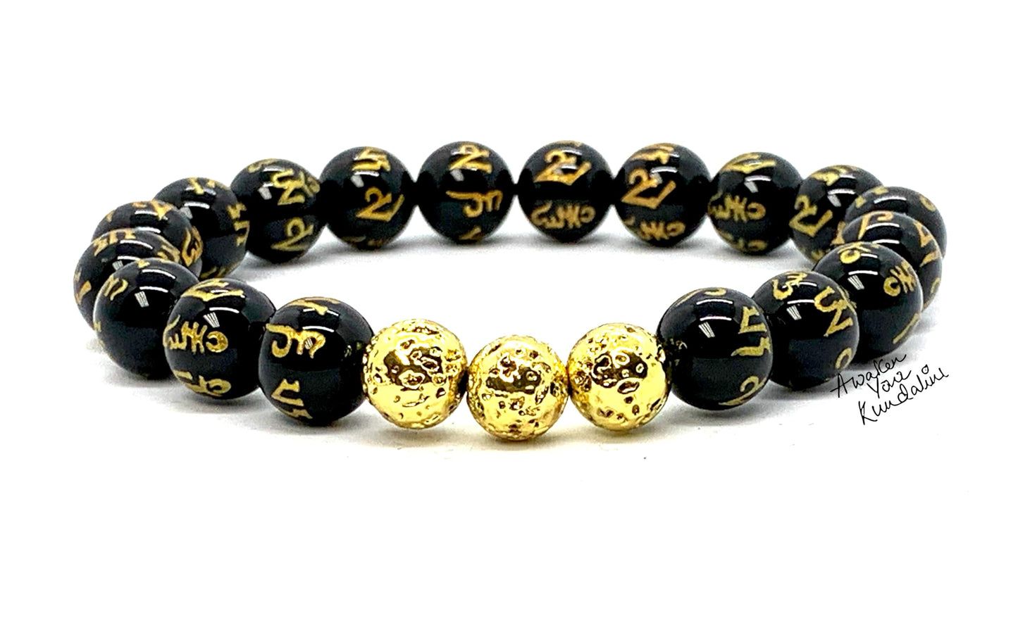 VULCAN Black Obsidian & Lava Rock Stretch Bracelet | Buddhist Protection