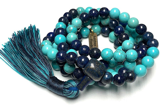 Elevate Your Spirit with Our Stunning Lapis Lazuli and Turquoise Mala Beads Necklace - Aquarius Birthstone - Sagittarius Astrological Sign - Throat & Third Eye Chakra Association