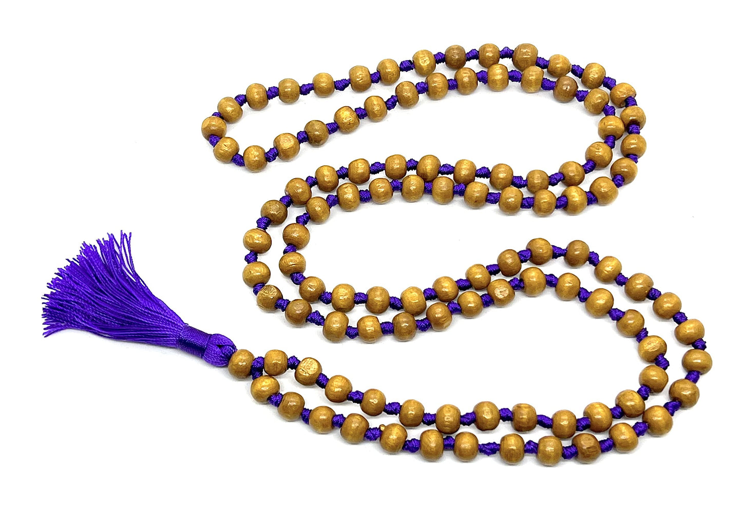 AWAKEN YOUR KUNDALINI Hand Knotted Tulsi Tulasi Mala Beads Necklace, Aries Taurus Birthstone, Heart Chakra, Purple String