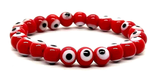 Embrace Passion & Energy - Handmade Red Evil Eye Charm Bracelet (8mm Beads) - Aries & Sagittarius Birthstone - Sacral Chakra Balance