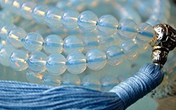 Opal opalite Moonstone 8mm 108 japa mala Beads Necklace- Prayer Beads - Energized